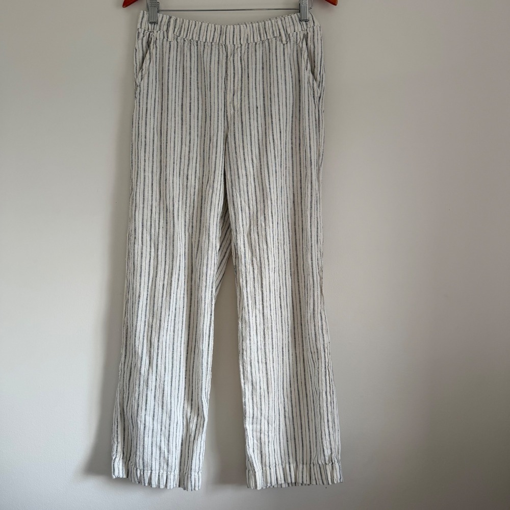 Tu Woman Linen Blend Striped Wide Leg Pants Lightweight Minimalist Summer Small